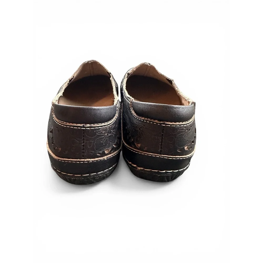 Spring Step L'Artiste Loafers Women 39 Black Excellent Floral Laser Cut Leather